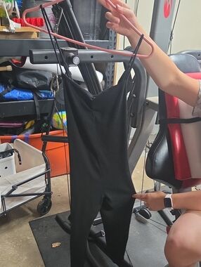 Black Ribbed Spaghetti-Strap Jumpsuit